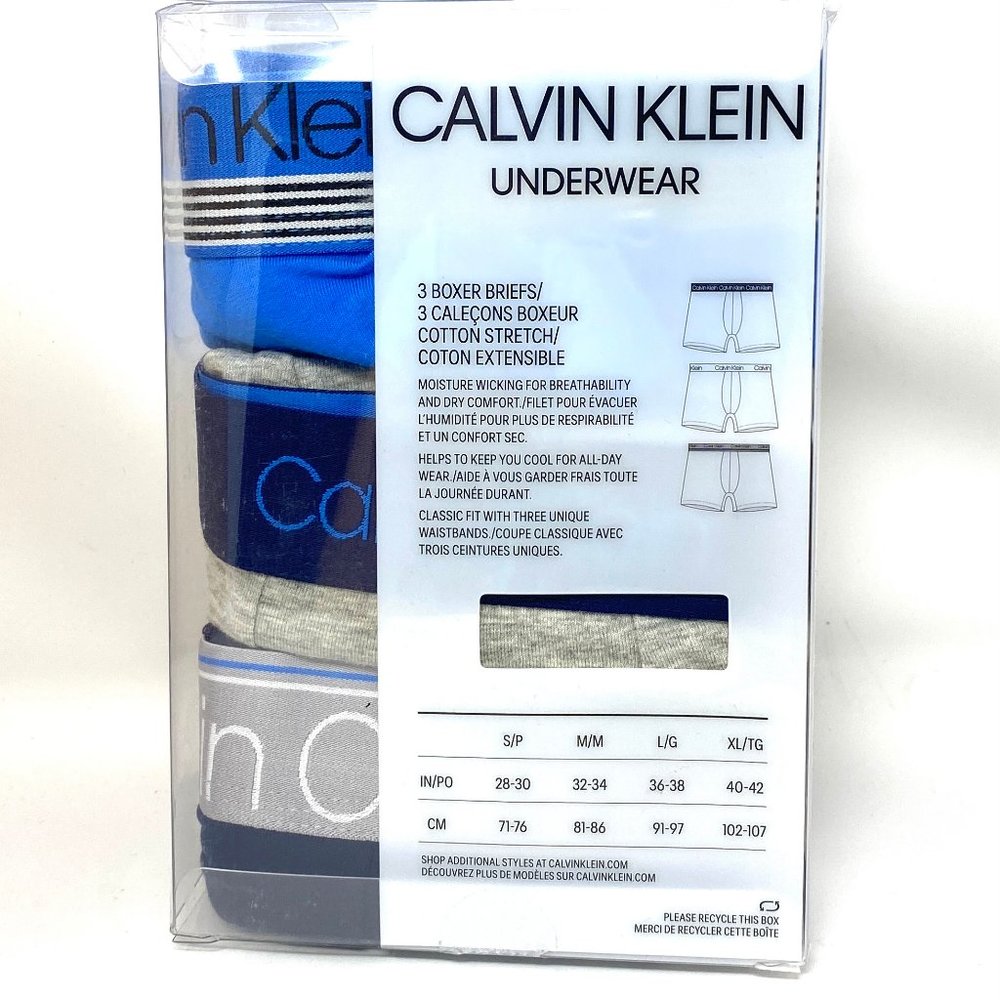 💖MEGA SALE💖Calvin Klein Classic Boxer Briefs Blue Grey 3 Pack Men's NB2730903 - Picture 6 of 8